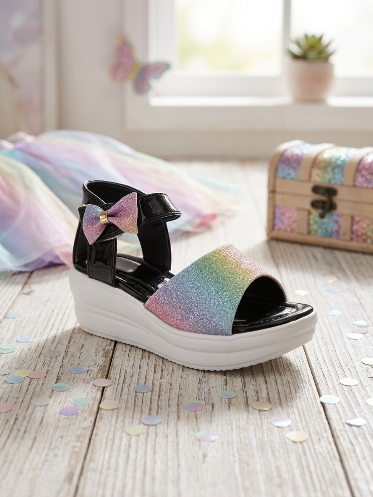 Steprite Girls Embroidery Velcro Sandal- Black